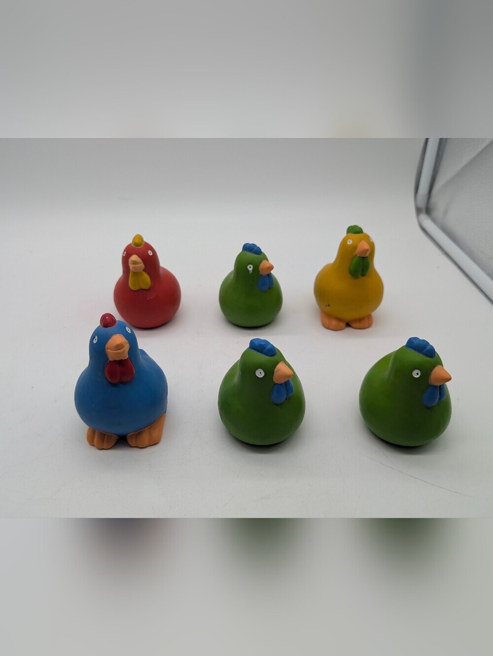 Vintage Terracotta Chicken Figurines Set of 6 Hand Painted Farmhouse Decor